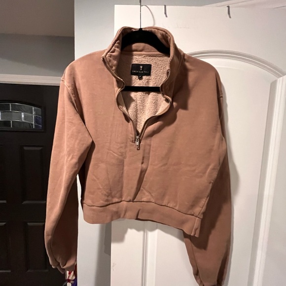 Women's Brown Half-Zip Sweatshirt - Picture 1 of 5